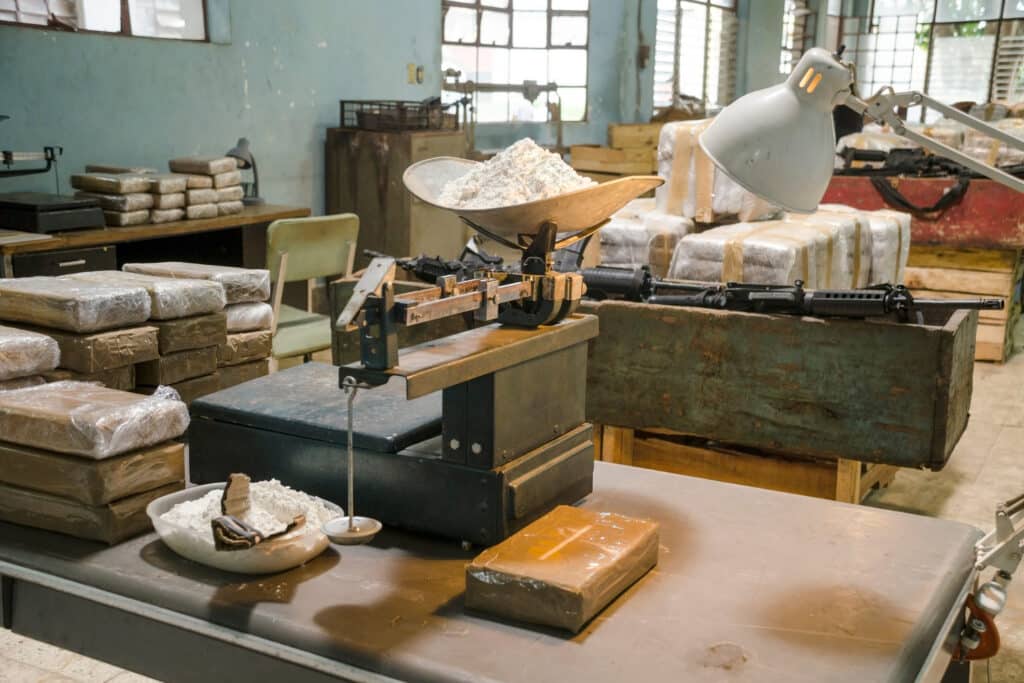 Cocaine warehouse Representation of an illegal drug warehouse